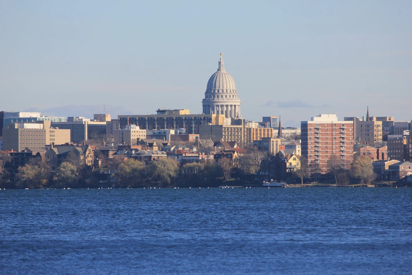 Madison skyline from Picnic Point in Madison, Wisconsin.